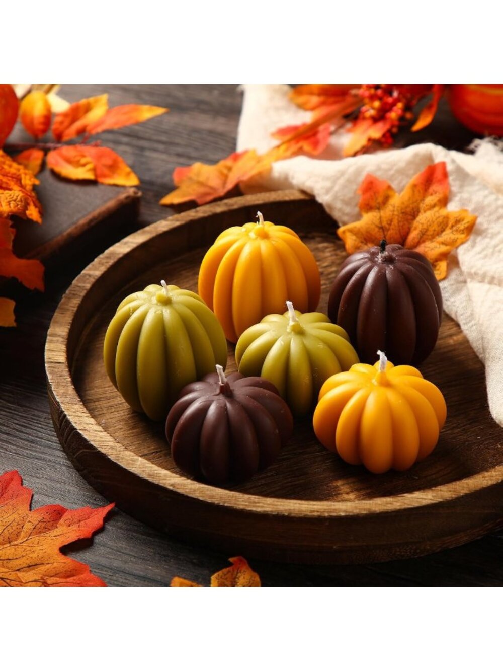 Set of 6 Fall Pumpkin Tealight Candles - 2.4'' Decorative Autumn Home Decor